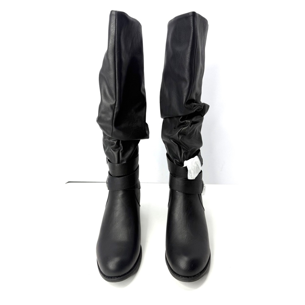 Journee Collection Black Slouchy Mid-Calf Heeled Boots - Picture 3 of 8